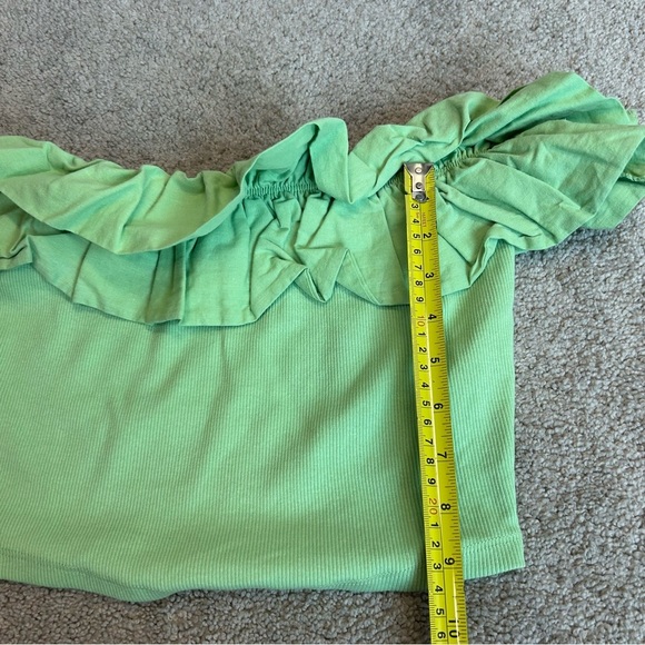 Zara green ribbed ruffle frill neckline off the shoulder fitted crop top M NWOT - Picture 7 of 12